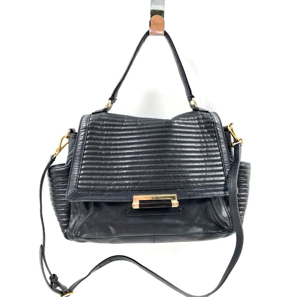 DIANE VON FURSTENBERG Courier Rail Black Quilted Leather Large Tote Purse Bag
